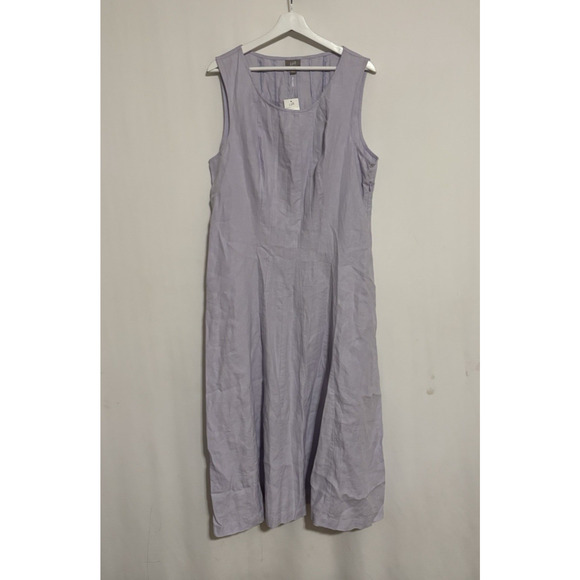 J. Jill Dress Large Crocus Lavender Linen Midi Aline Sleeveless Classic - Picture 1 of 11